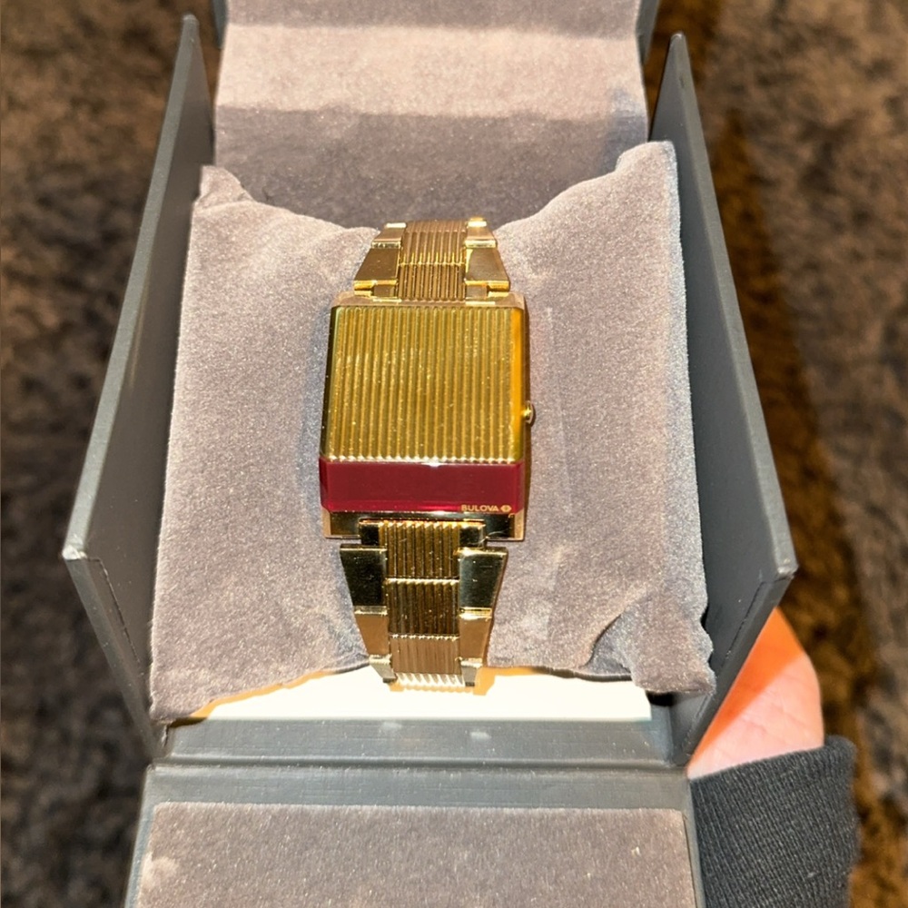Bulova Gold Watch with Red Accents